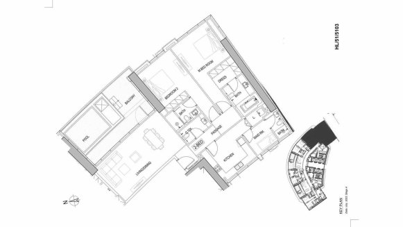 Планировка квартиры 2 спальни в ЖК HARBOUR LIGHTS № 11007 (2D)