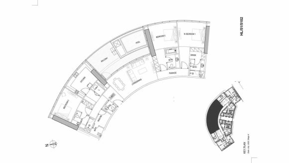 Apartment floor plan, 3 bedrooms in HARBOUR LIGHTS No. 11009 (2D)